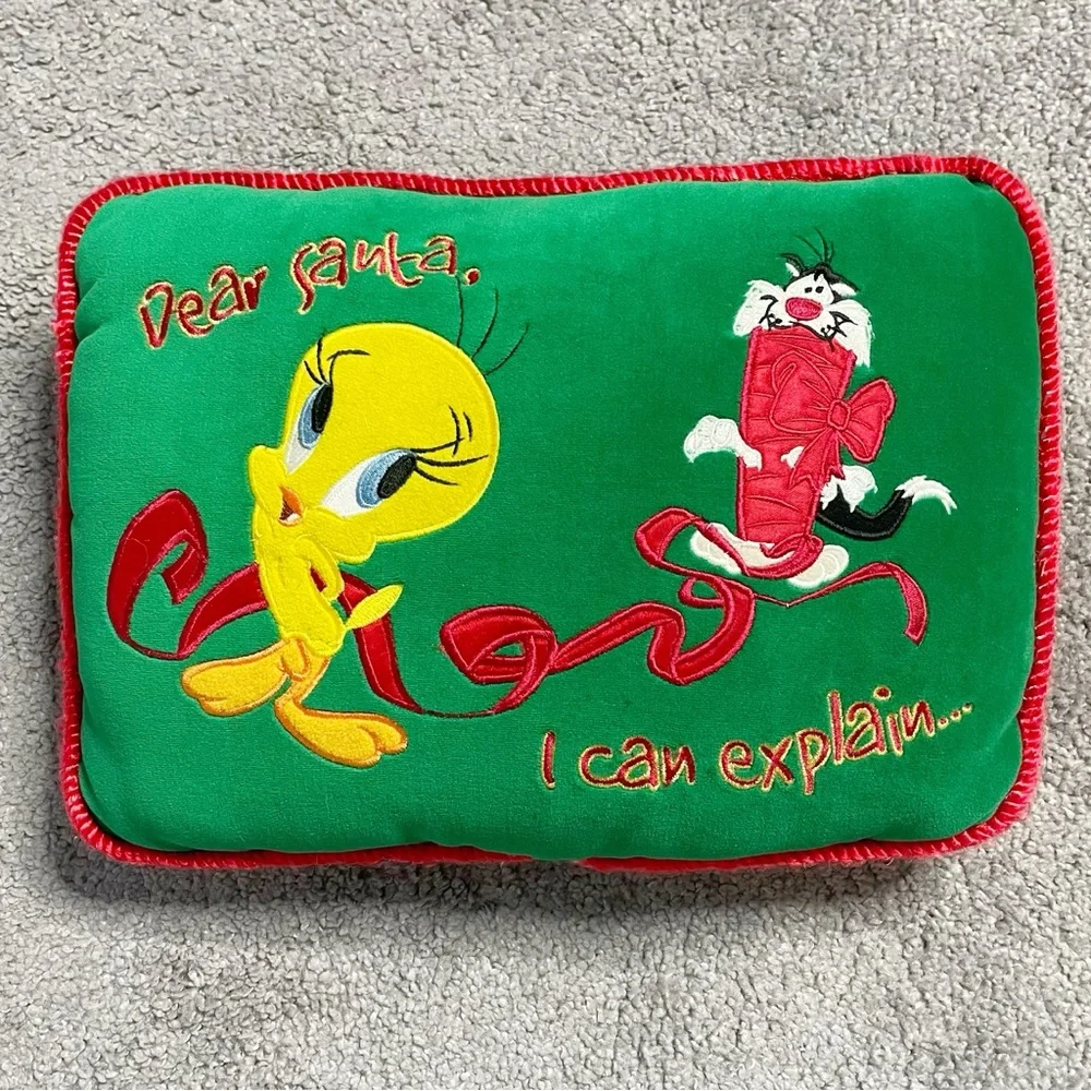 Tweety And Sylvester “Dear Santa, I Can Explain” Christmas Pillow WBSS 1990